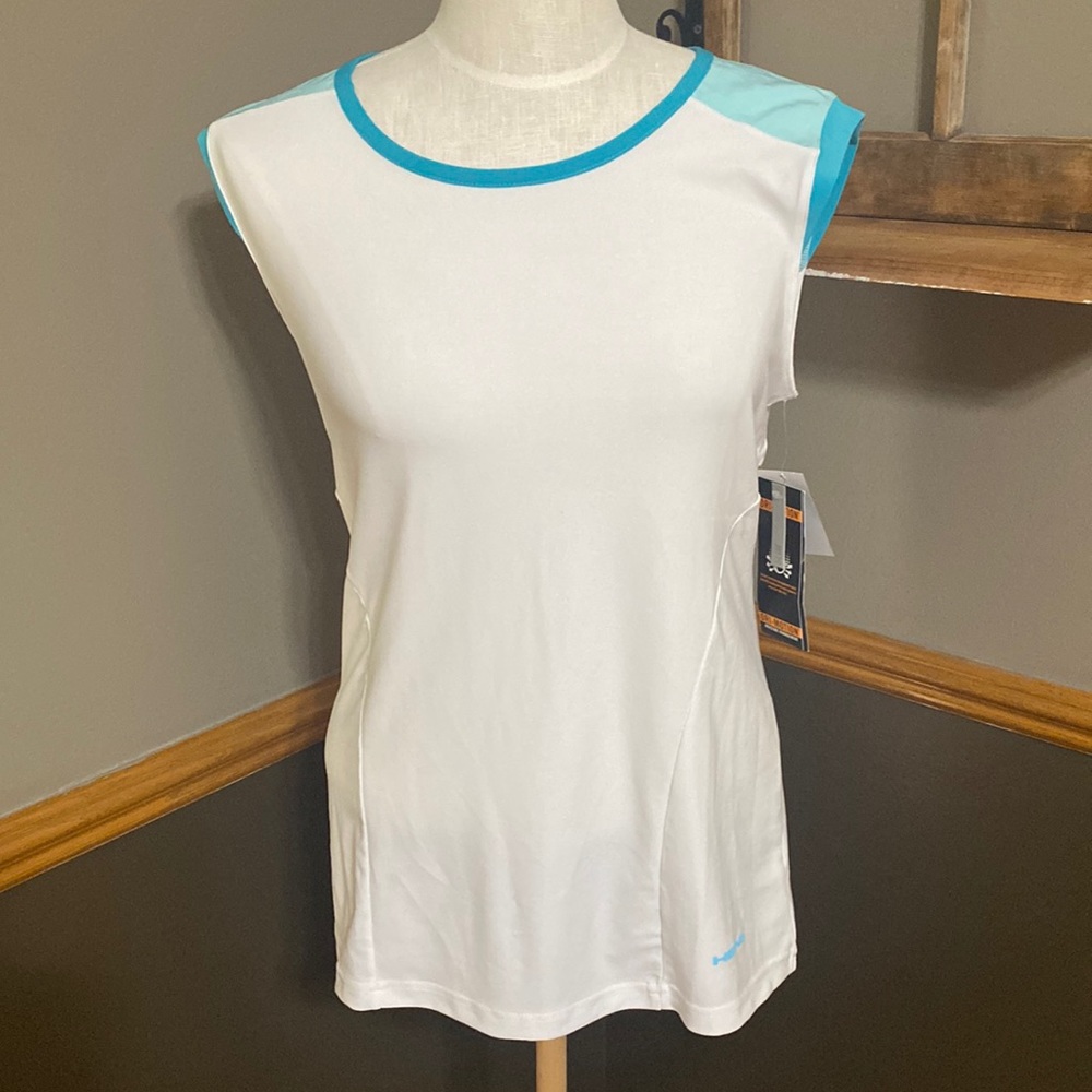 Head dri motion white and turquoise sleeveless athletic top size medium